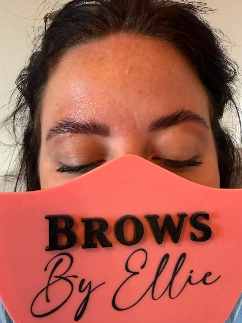 Freshly laminated and tinted brows, close up